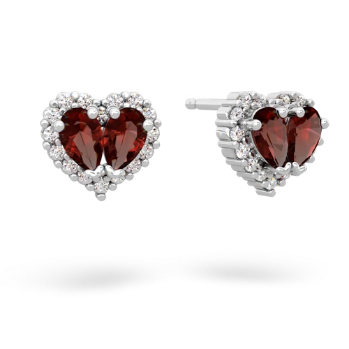 garnet halo-heart earrings