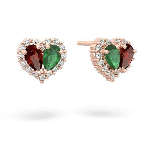 garnet-emerald halo-heart earrings