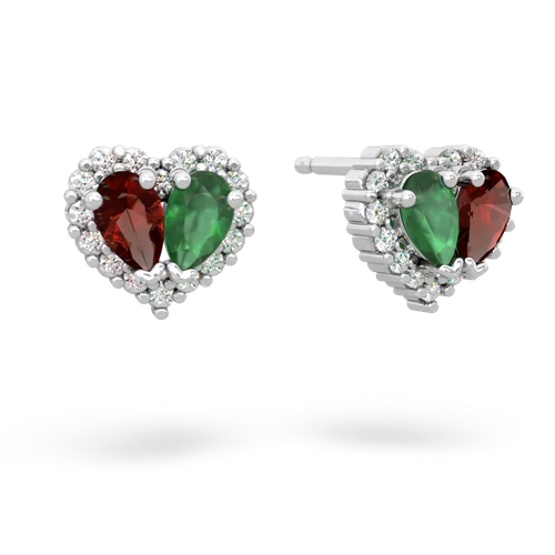 garnet-emerald halo-heart earrings
