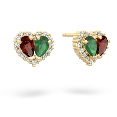 garnet-emerald halo-heart earrings