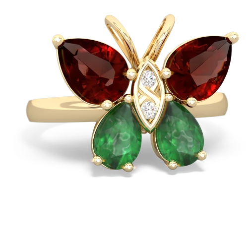 garnet-emerald butterfly ring