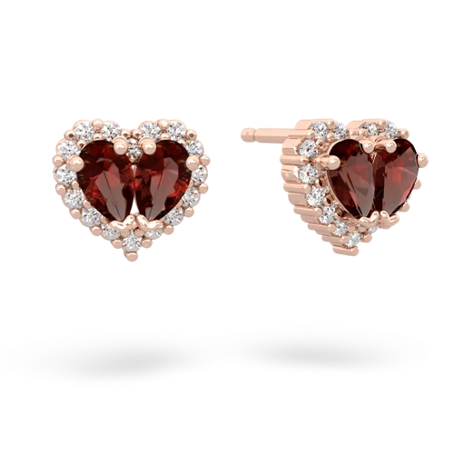 garnet-garnet halo-heart earrings