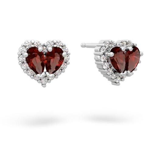 garnet-garnet halo-heart earrings