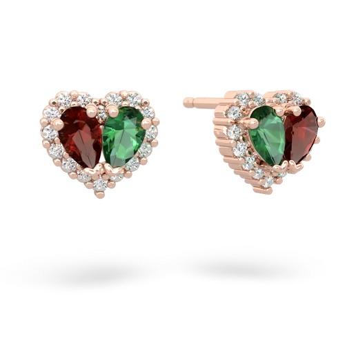 garnet-lab emerald halo-heart earrings