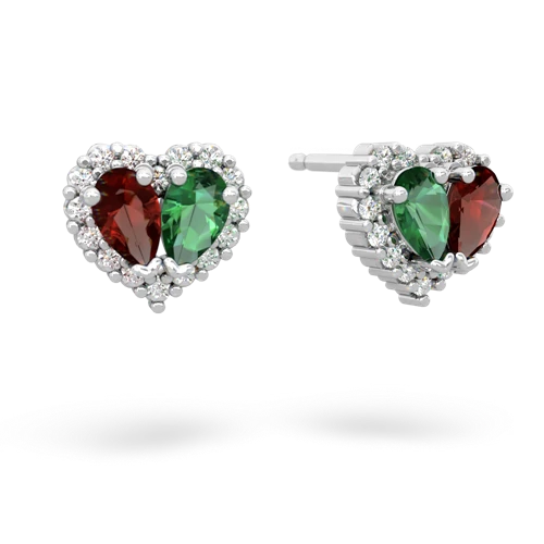 garnet-lab emerald halo-heart earrings