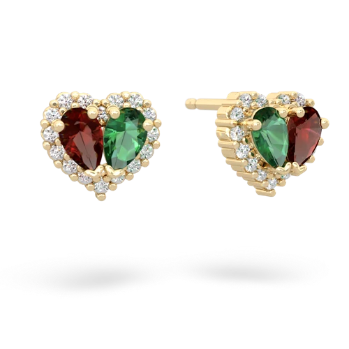 garnet-lab emerald halo-heart earrings