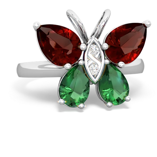 garnet-lab emerald butterfly ring