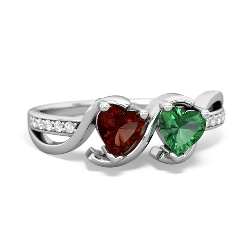 garnet-lab emerald double heart ring