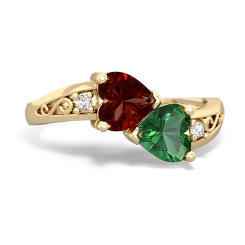 garnet-lab emerald filligree ring