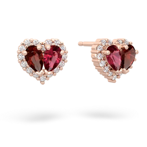 garnet-lab ruby halo-heart earrings