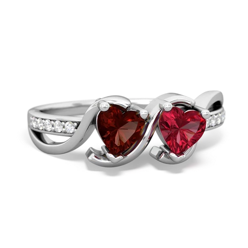 garnet-lab ruby double heart ring