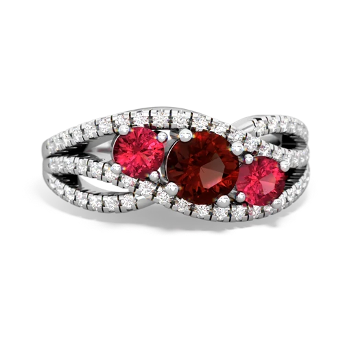 garnet-lab ruby three stone pave ring