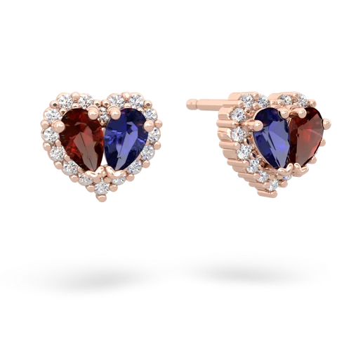 garnet-lab sapphire halo-heart earrings