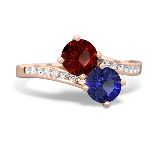 garnet-lab sapphire two stone channel ring