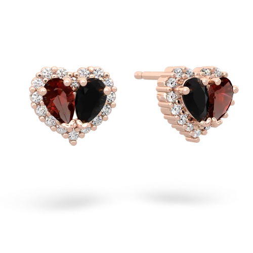 garnet-onyx halo-heart earrings