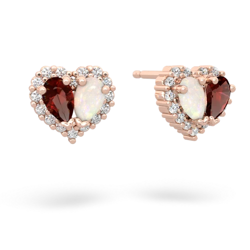 garnet-opal halo-heart earrings
