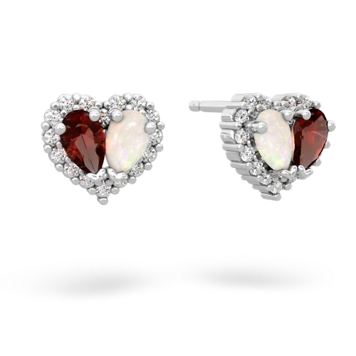 garnet-opal halo-heart earrings