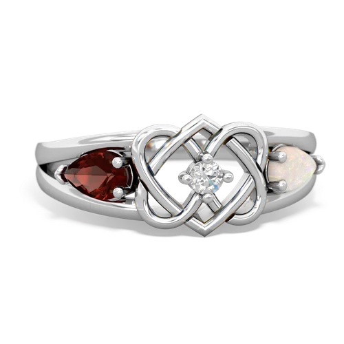 garnet-opal double heart ring