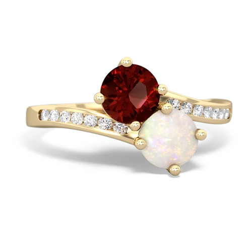 garnet-opal two stone channel ring