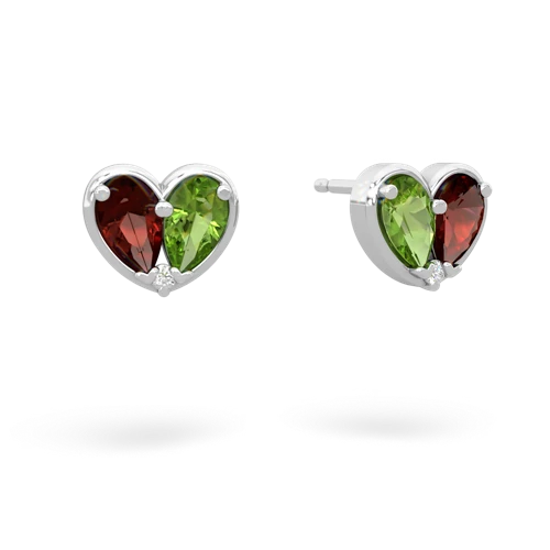 garnet-peridot one heart earrings