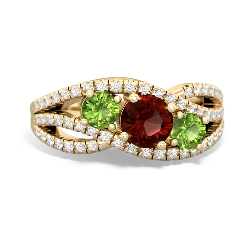 garnet-peridot three stone pave ring