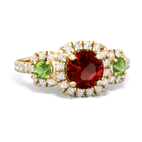 garnet-peridot three stone regal ring