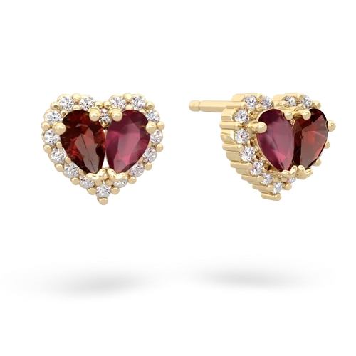 garnet-ruby halo-heart earrings