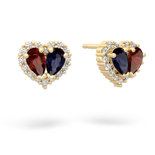 garnet-sapphire halo-heart earrings