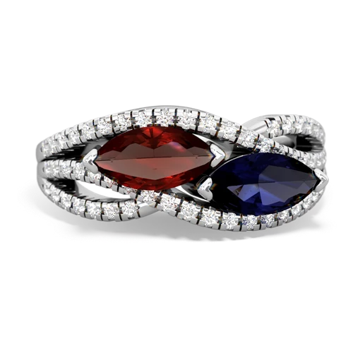 garnet-sapphire double heart ring