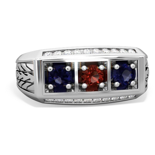 garnet-sapphire three stone ring