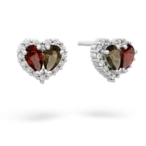 garnet-smoky quartz halo-heart earrings
