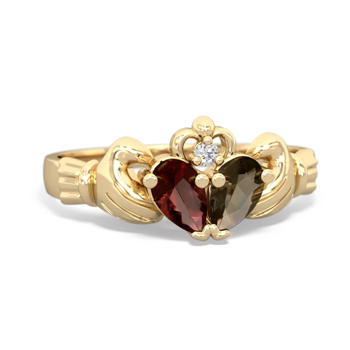 garnet-smoky quartz claddagh ring