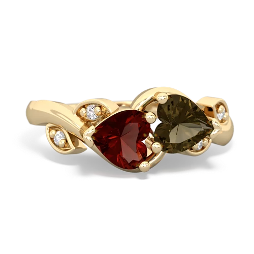 garnet-smoky quartz floral keepsake ring