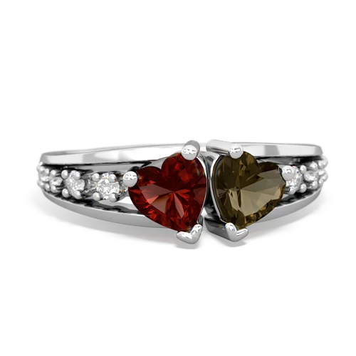 garnet-smoky quartz modern ring