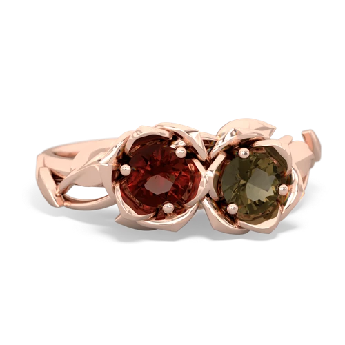 garnet-smoky quartz roses ring