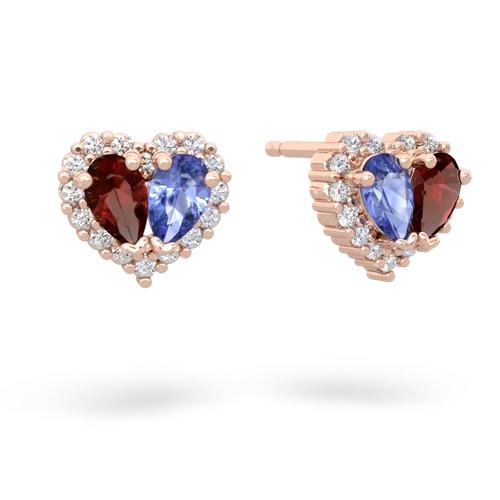 garnet-tanzanite halo-heart earrings