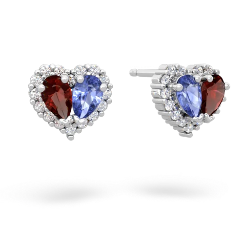 garnet-tanzanite halo-heart earrings