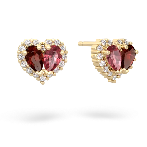 garnet-tourmaline halo-heart earrings