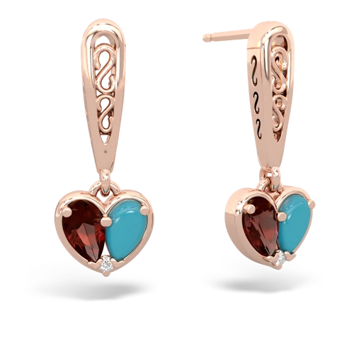 garnet-turquoise filligree earrings