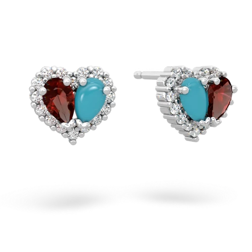 garnet-turquoise halo-heart earrings