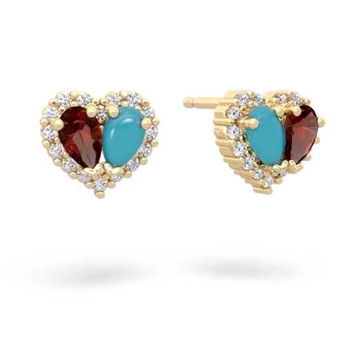 garnet-turquoise halo-heart earrings