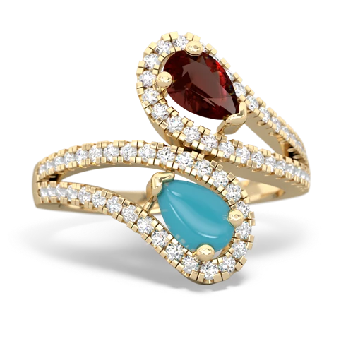 garnet-turquoise pave swirls ring