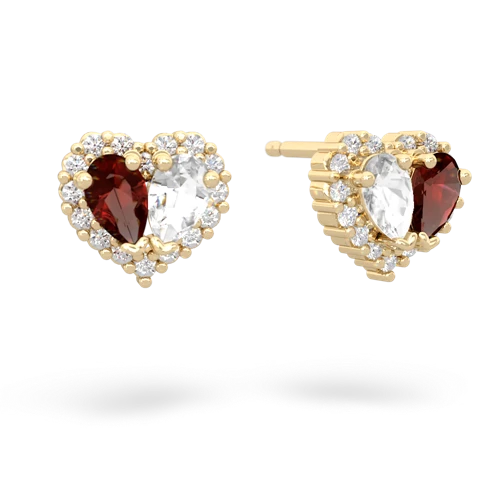 garnet-white topaz halo-heart earrings