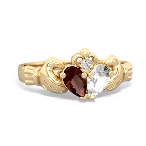 garnet-white topaz claddagh ring