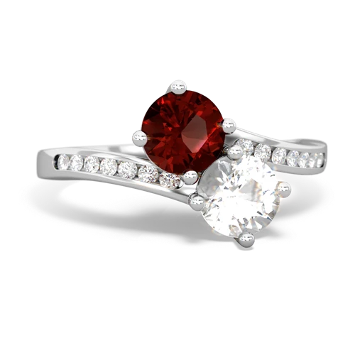 garnet-white topaz two stone channel ring