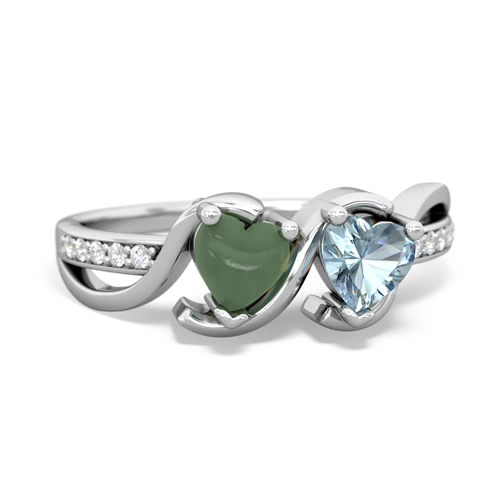 jade-aquamarine double heart ring