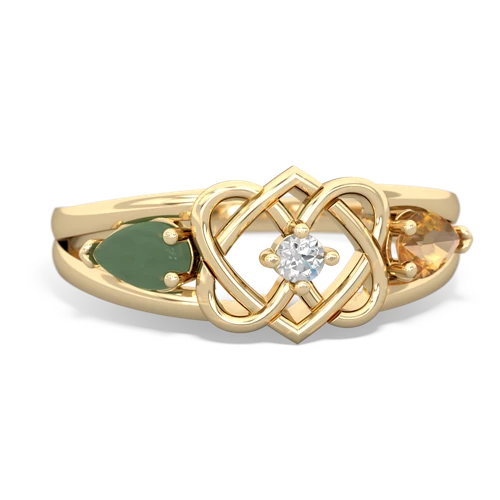 jade-citrine double heart ring