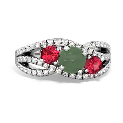 jade-lab ruby three stone pave ring