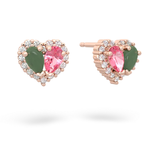 jade-pink sapphire halo-heart earrings