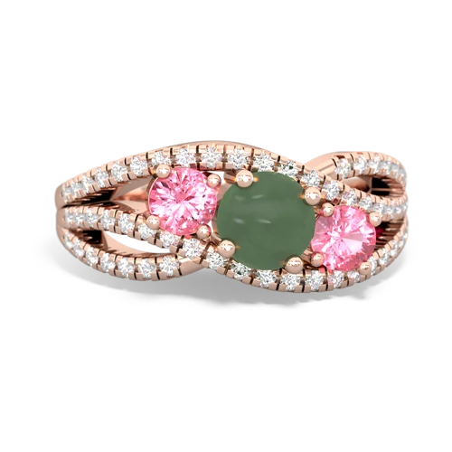 jade-pink sapphire three stone pave ring